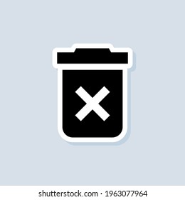 Delete button sticker. Trash can icon. Rubbish basket. Vector on isolated background. EPS 10.