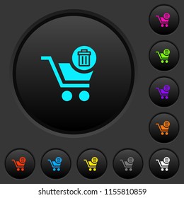 Delete from cart dark push buttons with vivid color icons on dark grey background