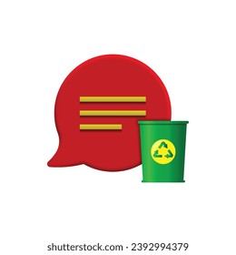 Delete chat icon, 3D bubble chat, bubble chat and trash, suitable used for social media app, business, web chat, user interface, and etc