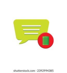 Delete chat icon, 3D bubble chat, bubble chat and trash, suitable used for social media app, business, web chat, user interface, and etc