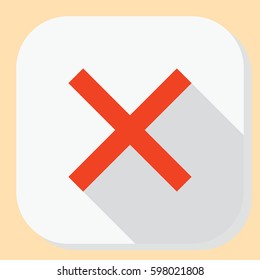 Delete close exit icon. Symbol with cross for web application menu. Flat design button with long shadow.