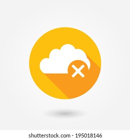 Delete cloud icon in flat style with long shadow