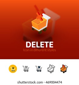 Delete color icon, vector symbol in flat, outline and isometric style isolated on blur background