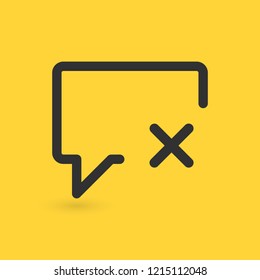 Delete comment or chat flat icon, vector illustration isolated on yellow background.