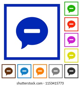 Delete comment flat color icons in square frames on white background