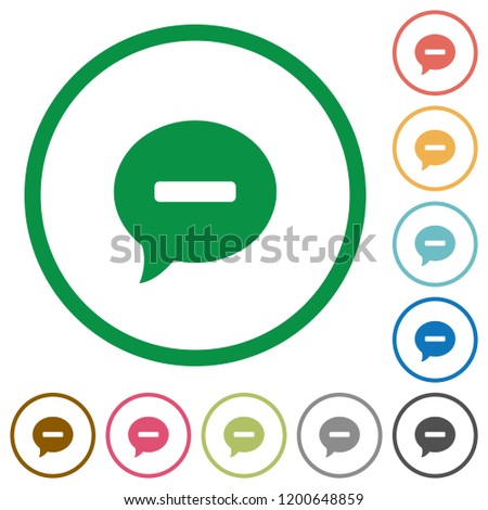 Delete comment flat color icons in round outlines on white background