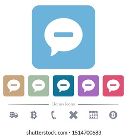 Delete comment white flat icons on color rounded square backgrounds. 6 bonus icons included