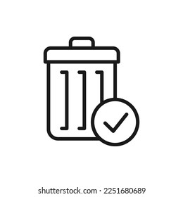 Delete completed. Trash can with checkmark icon line style isolated on white background. Vector illustration