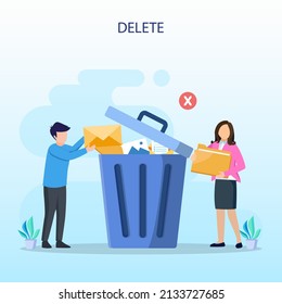 Delete concept. deleting data and move unnecessary files to the trash bin. illustration vector