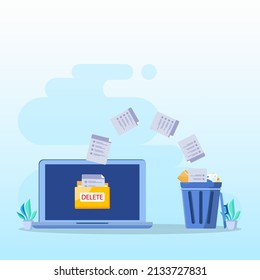 Delete concept. deleting data and move unnecessary files to the trash bin. illustration vector