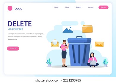 Delete concept. deleting data and move unnecessary files to the trash bin. illustration vector