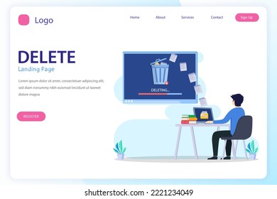 Delete concept. deleting data and move unnecessary files to the trash bin. illustration vector