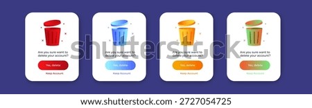 Delete confirmation pop up UI design. Delete and cancel buttons. vector