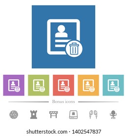 Delete contact flat white icons in square backgrounds. 6 bonus icons included.