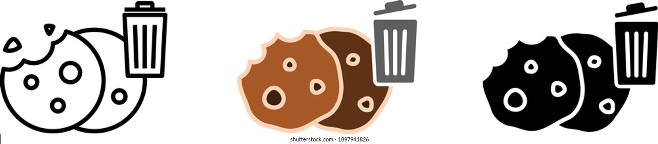 Delete cookie icon, vector line illustration.	
