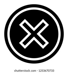 Delete, cross icon on black circle. White background