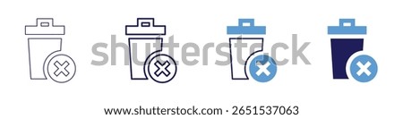 Delete database icon in 4 different styles. Thin Line, Line, Bold Line, Duotone. Duotone style. Editable stroke.