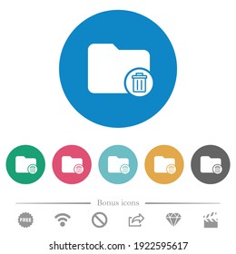 Borrar iconos blancos planos de directorio en fondos de color redondo. 6 iconos de bonificación incluidos.