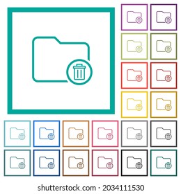 Delete directory outline flat color icons with quadrant frames on white background
