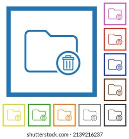 Delete directory outline flat color icons in square frames on white background
