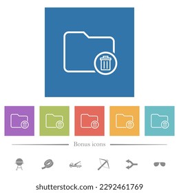 Borrar iconos blancos planos de esquema de directorio en fondos cuadrados. 6 iconos de bonificación incluidos.