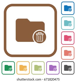 Delete directory simple icons in color rounded square frames on white background