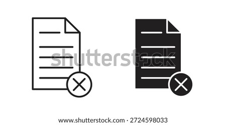 Delete Document icon glyph and line set thin line symbol concept.