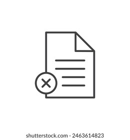 Delete Document icon set. Remove or invalidate file vector symbol. Form rejection pictogram. Contract cancellation icon.