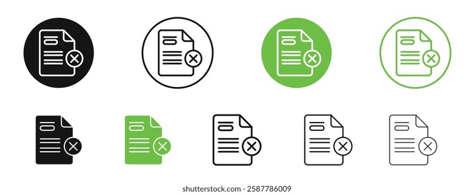 Delete Document icons in black and green colors collection