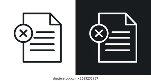 Delete Document icons in black and white liner strokes for web design.