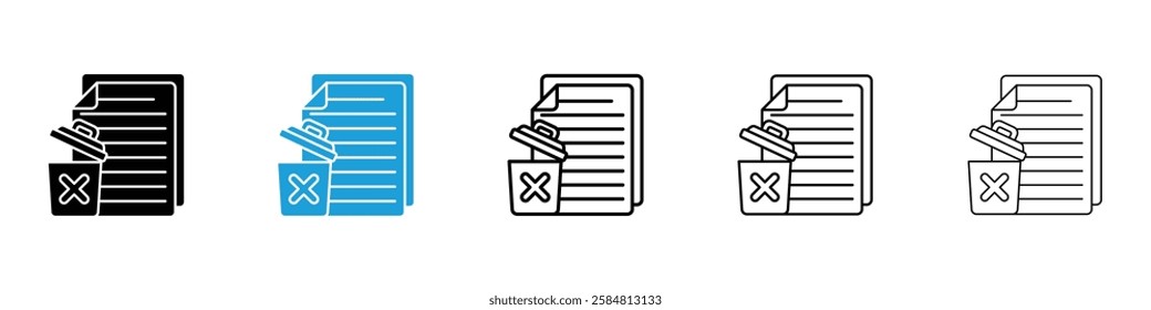 Delete Document icons collection vectors in black and blue