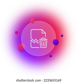 Delete document line icon. Paper, torn, trash can, documentation, bin, remove, information, waste, recycle, data analysis, analytics. File management concept. Glassmorphism style. Vector line icon