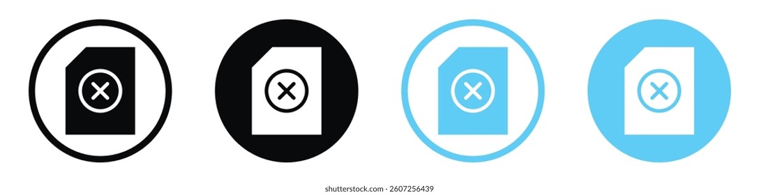 Delete Document vector icons in black and blue colors