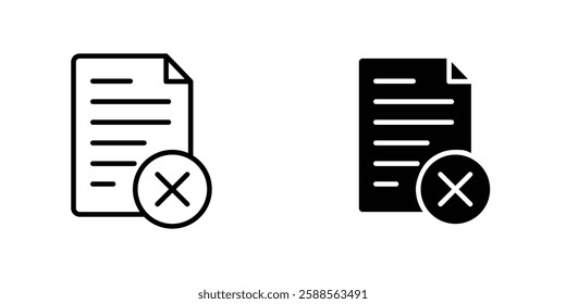 Delete Document vectors icons set in filled and strokes on white background