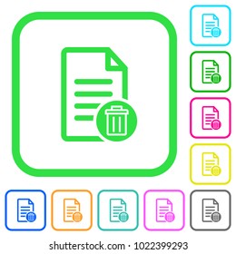 Delete document vivid colored flat icons in curved borders on white background