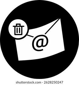 Borrar email icono negro en forma de bote de basura. Llegar a la audiencia en línea con la campaña de email marketing, Suscripción de boletines, envío de mensajes de marketing por correo electrónico.