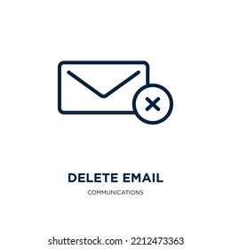 delete email icon from communications collection. Thin linear delete email, delete, email outline icon isolated on white background. Line vector delete email sign, symbol for web and mobile