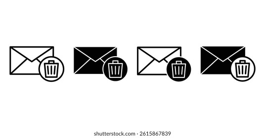 Delete Email Icon Set Black and White Vector Illustrations 