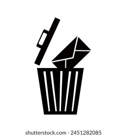 Delete email or message, trash icon and e-mail icon isolated on white background.