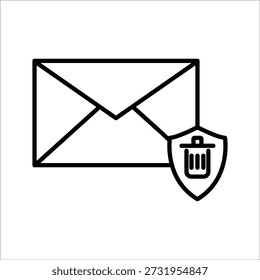 Delete email or message, trash icon and e-mail icon isolated on white background.