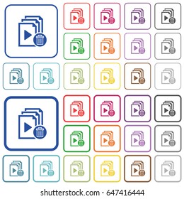 Delete entire playlist color flat icons in rounded square frames. Thin and thick versions included.