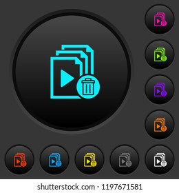 Delete entire playlist dark push buttons with vivid color icons on dark grey background