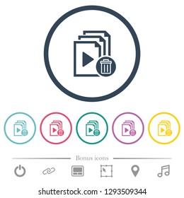 Delete entire playlist flat color icons in round outlines. 6 bonus icons included.