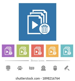 Delete entire playlist flat white icons in square backgrounds. 6 bonus icons included.