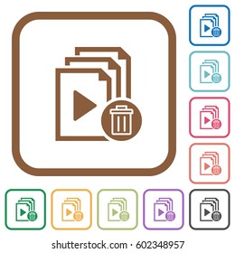 Delete entire playlist simple icons in color rounded square frames on white background