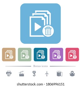 Delete entire playlist white flat icons on color rounded square backgrounds. 6 bonus icons included