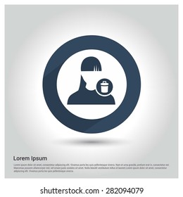 Delete Female User icon, Circle Long shadow pictogram icon on gray background.