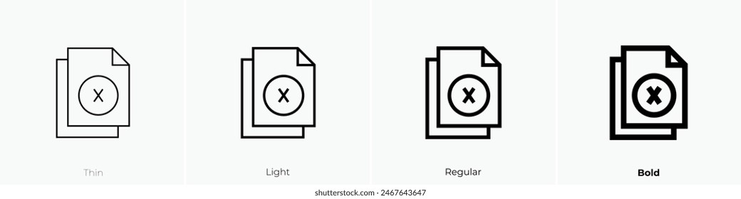 delete file icon. Thin, Light Regular And Bold style design isolated on white background