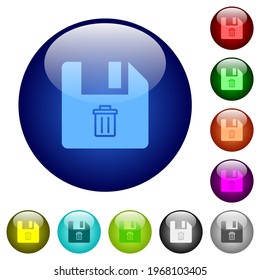 Delete file icons on round glass buttons in multiple colors. Arranged layer structure