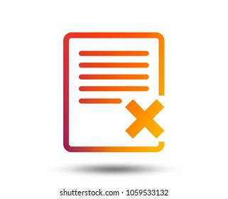Delete file sign icon. Remove document symbol. Blurred gradient design element. Vivid graphic flat icon. Vector